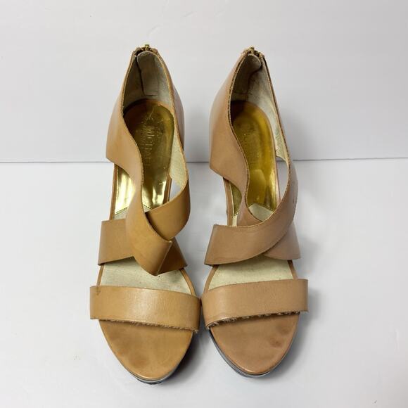 MICHAEL MICHAEL KORS WOMEN BEIGE GOLD HEEL SANDALS SIZE 10 NO BOX - Picture 6 of 7